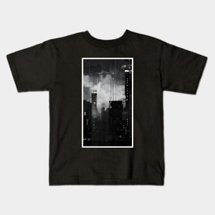 Black And White Japanese Aesthetic City Tokyo Landscape Kids T-Shirt